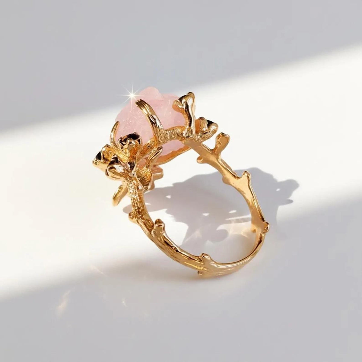 14K Solid Gold Pink Morganite Ring, worn look