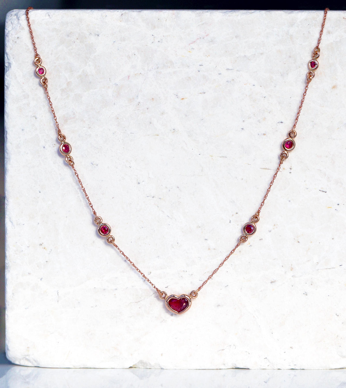 14K Solid Gold Ruby Heart Necklace, additional angle