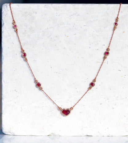 14K Solid Gold Ruby Heart Necklace, additional angle