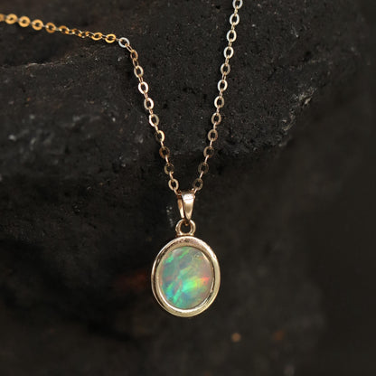 14K Solid Gold Opal Necklace, chain detail