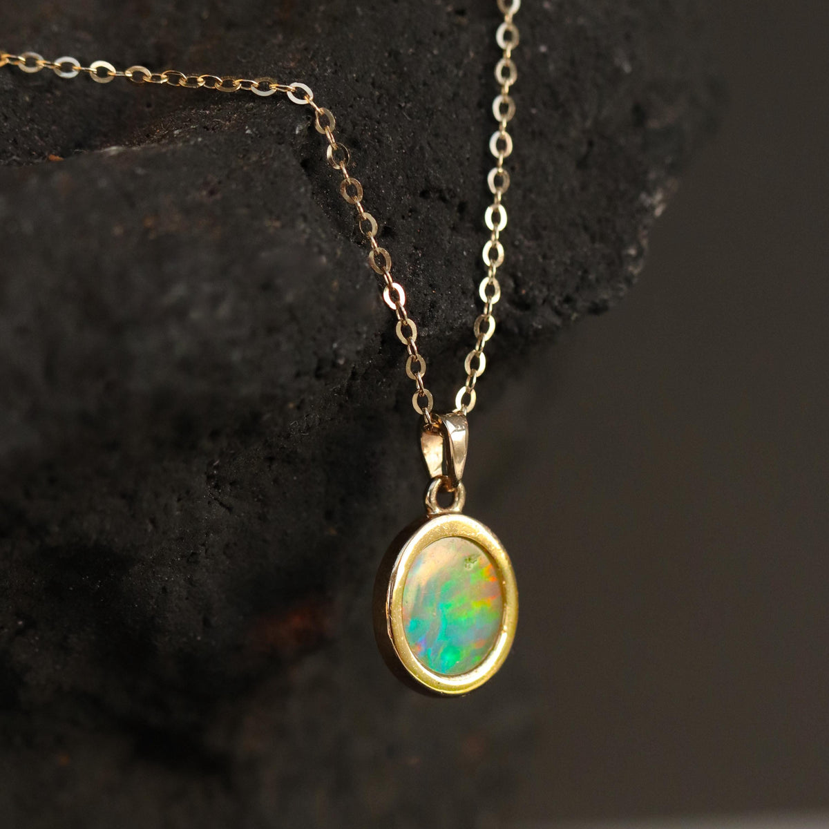 14K Solid Gold Opal Necklace, layered look