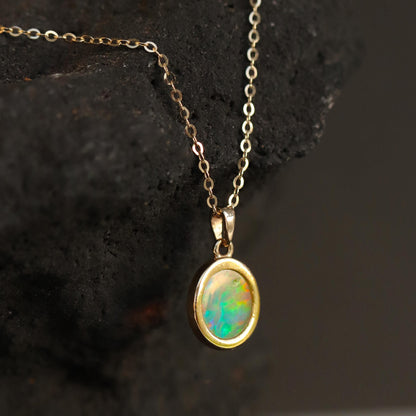 14K Solid Gold Opal Necklace, layered look