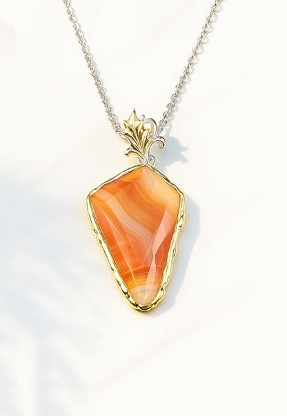 925 Sterling Silver Orange Agate Triangle Necklace