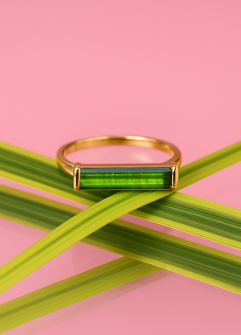 14K Solid Gold Tourmaline Long Bar Ring