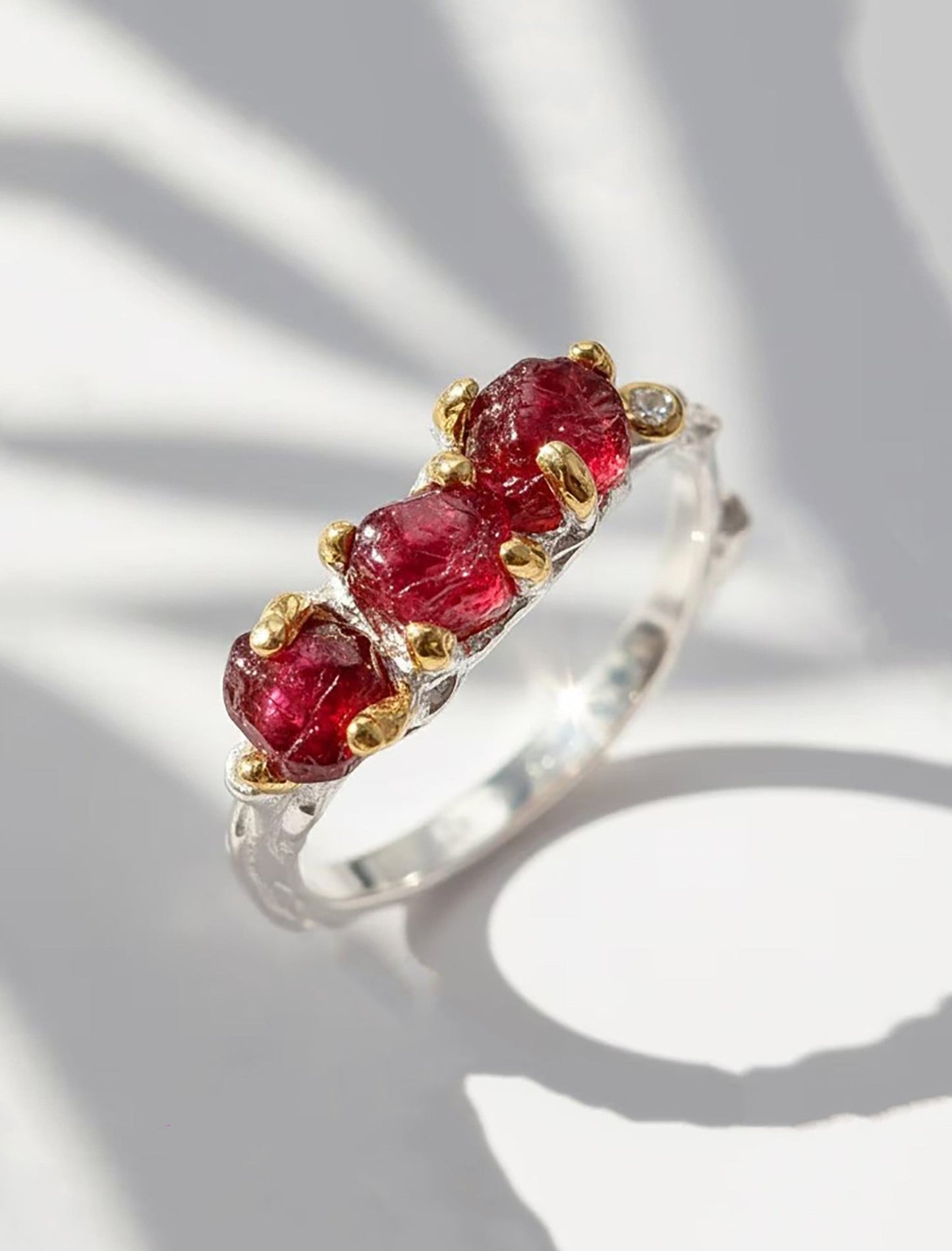 925 Sterling Silver Raw Red Spinel Twig Ring