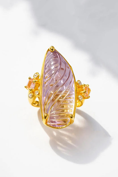 925 Sterling Silver Amethyst Chunky Cocktail Ring