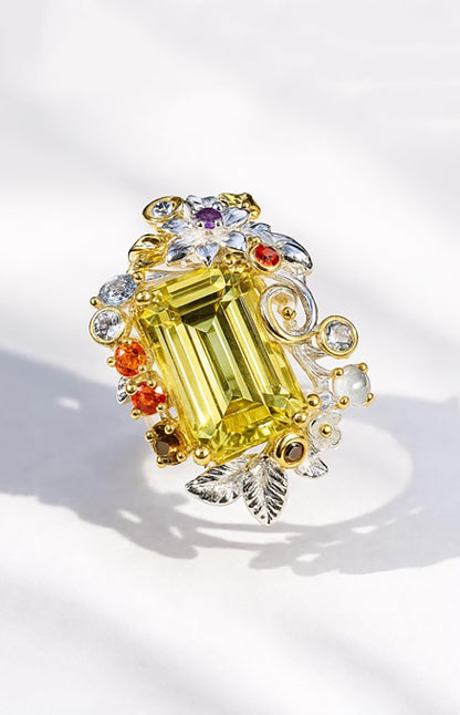 925 Sterling Silver Lemon Quartz Leaf Ring