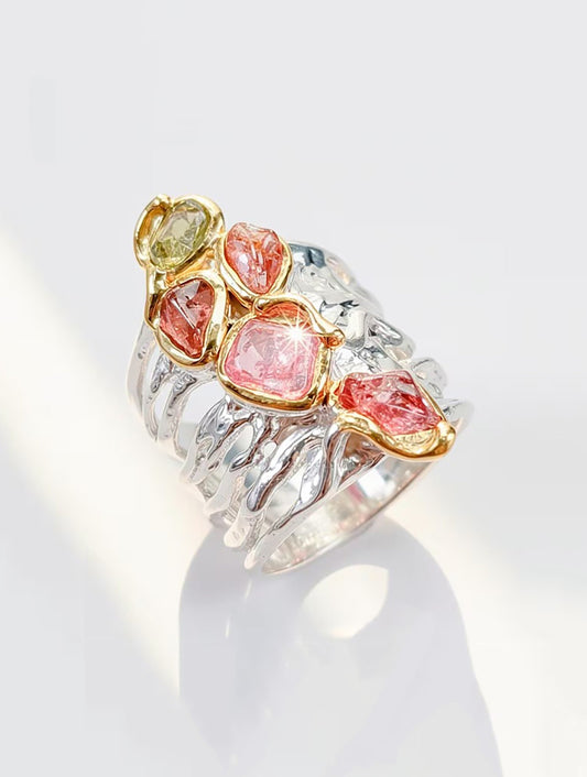 925 Sterling Silver Raw Pink Tourmaline Ring