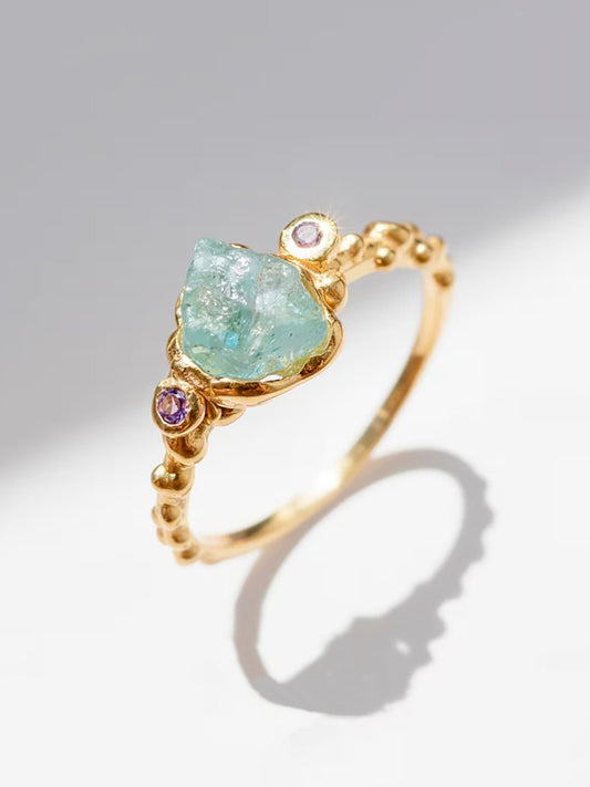 925 Sterling Silver Raw Blue Apatite Dainty Ring