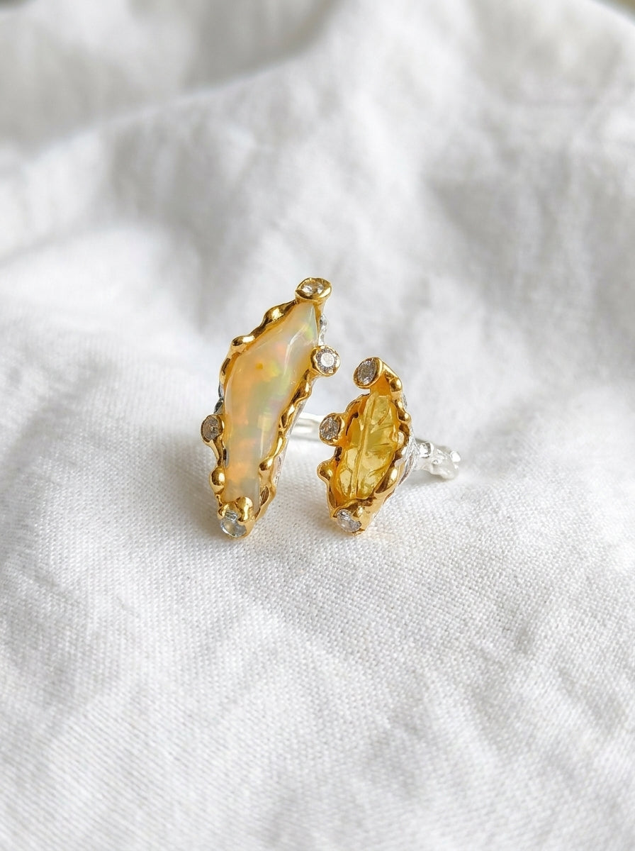 925 Silver Adjustable Raw Opal Ring SIZE 7