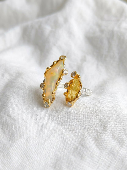 925 Silver Adjustable Raw Opal Ring SIZE 7