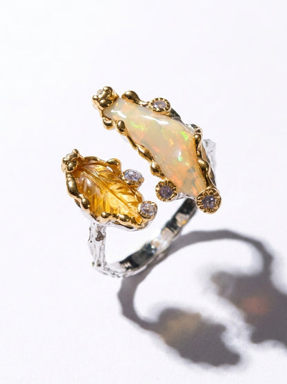 925 Silver Adjustable Raw Opal Ring SIZE 7