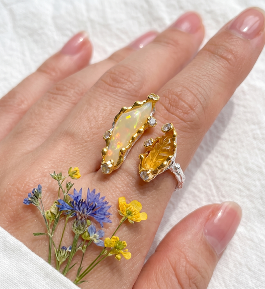 925 Silver Adjustable Raw Opal Ring SIZE 7