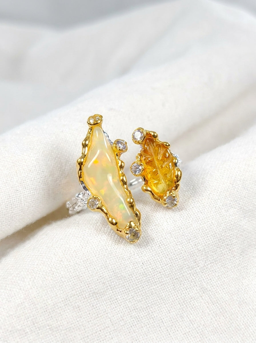 925 Silver Adjustable Raw Opal Ring SIZE 7