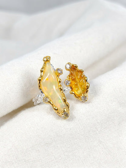 925 Silver Adjustable Raw Opal Ring SIZE 7