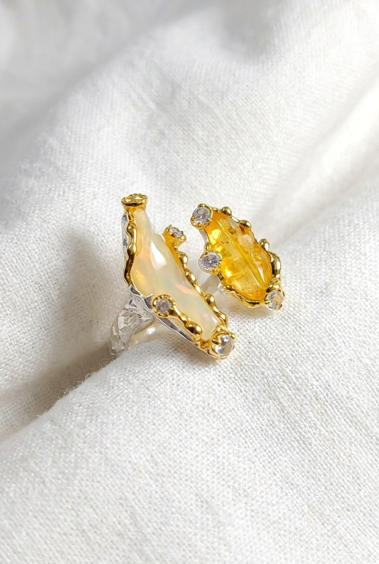 925 Silver Adjustable Raw Opal Ring SIZE 7