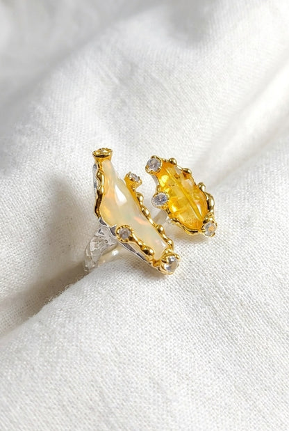 925 Silver Adjustable Raw Opal Ring SIZE 7