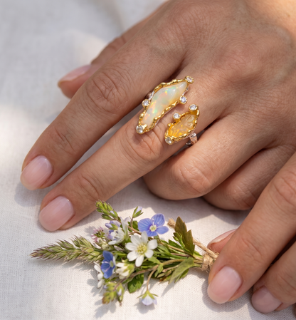 925 Silver Adjustable Raw Opal Ring SIZE 7
