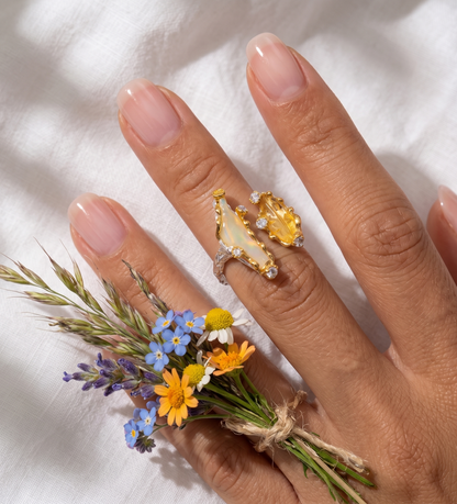 925 Silver Adjustable Raw Opal Ring SIZE 7