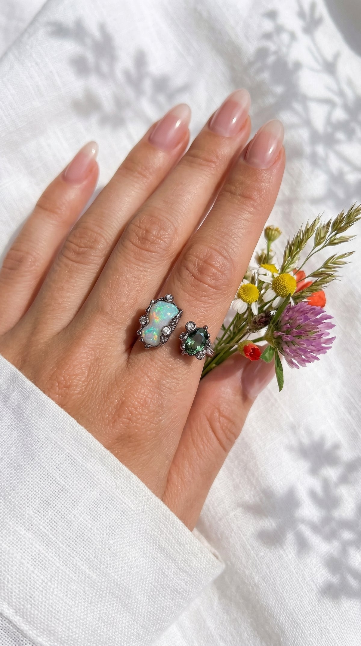 925 Sterling Silver Green Tourmaline Opal Ring, alternate angle