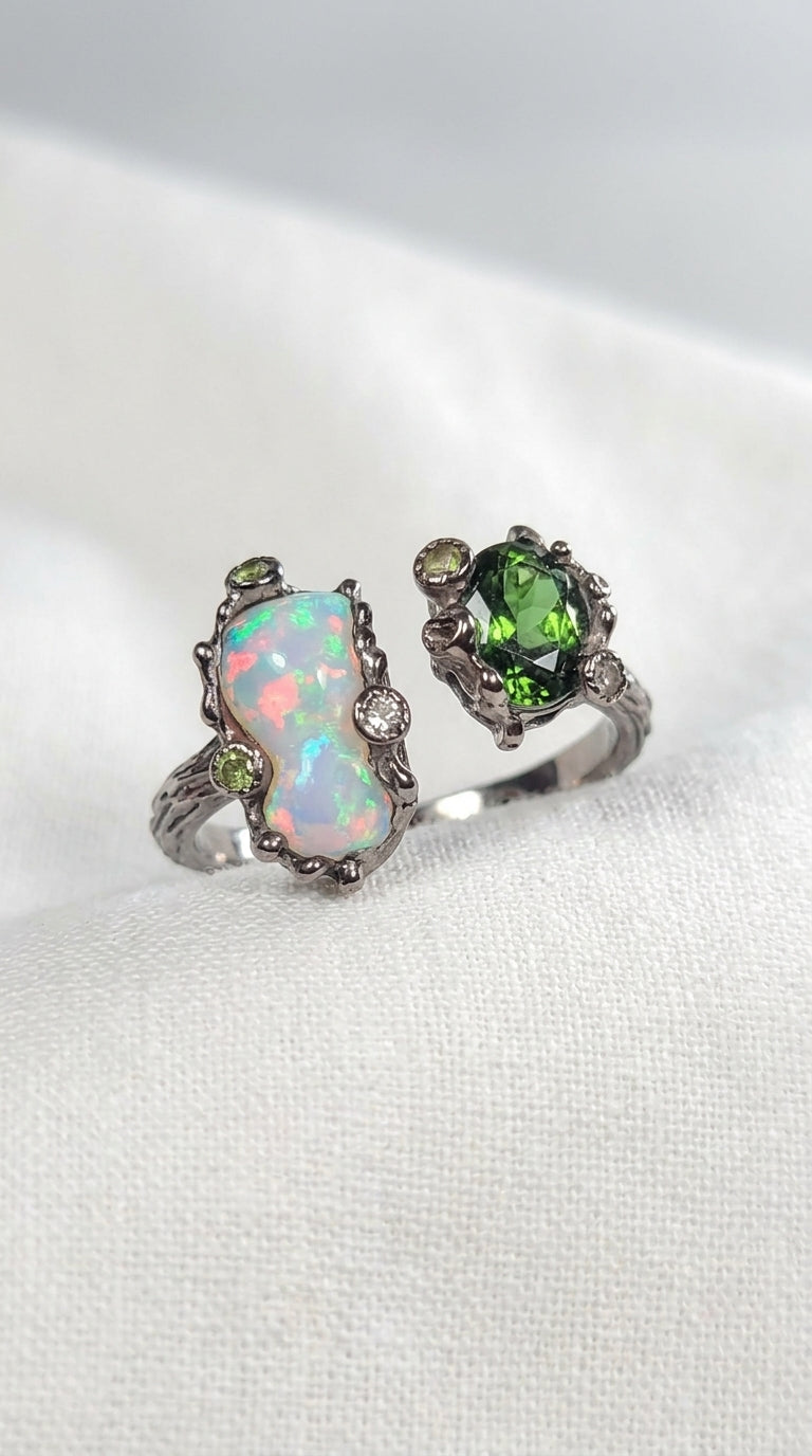 925 Sterling Silver Green Tourmaline Opal Ring, side view