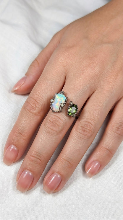 925 Sterling Silver Green Tourmaline Opal Ring, additional angle