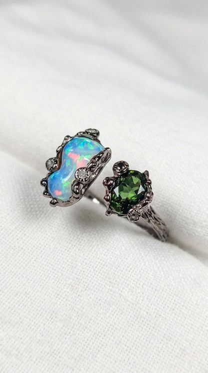925 Sterling Silver Green Tourmaline Opal Ring, band detail