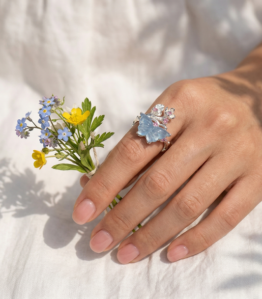 925 Sterling Silver Aquamarine Butterfly Ring, alternate angle