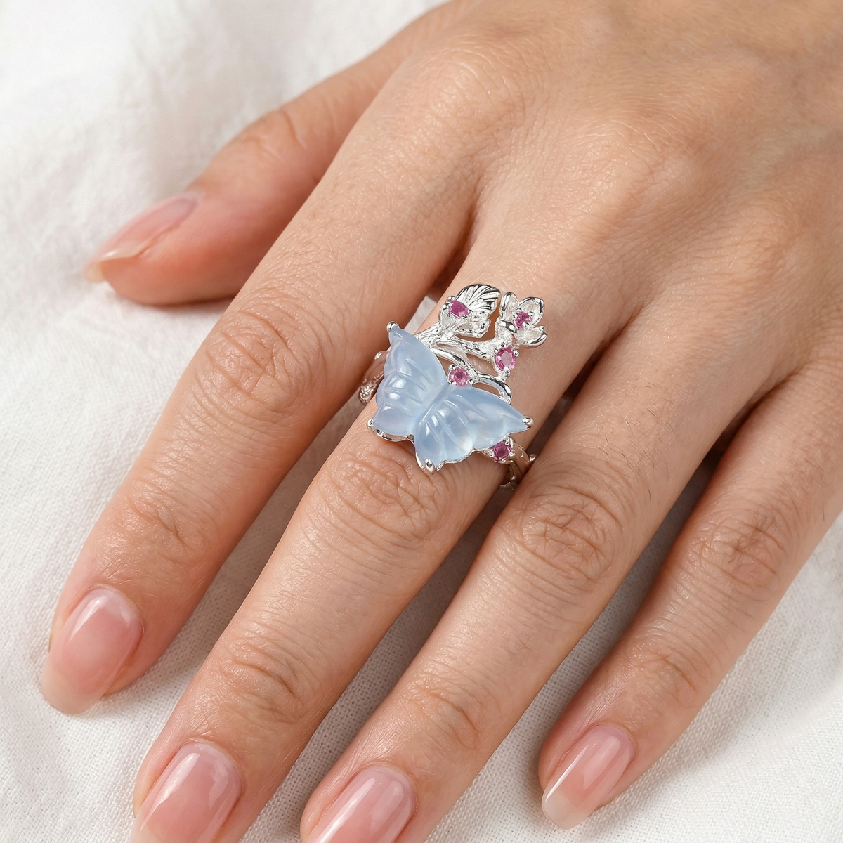 925 Sterling Silver Aquamarine Butterfly Ring, side view