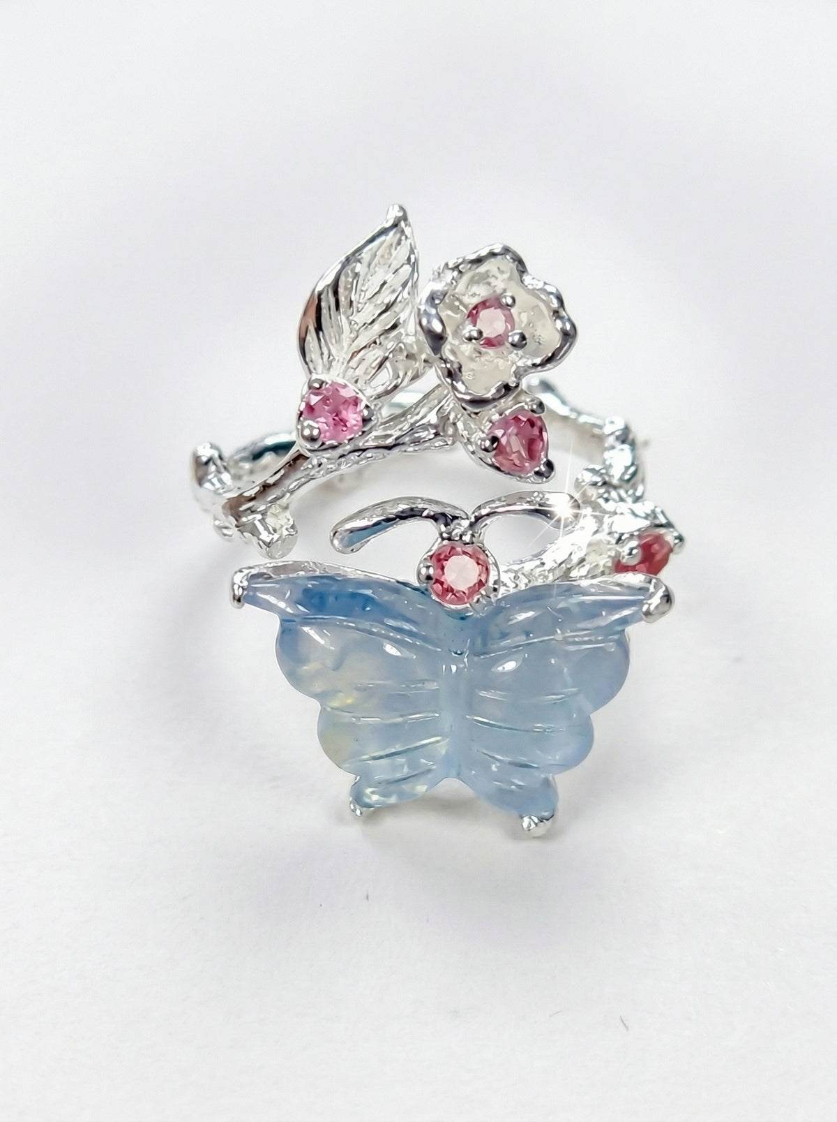 925 Sterling Silver Aquamarine Butterfly Ring, additional angle