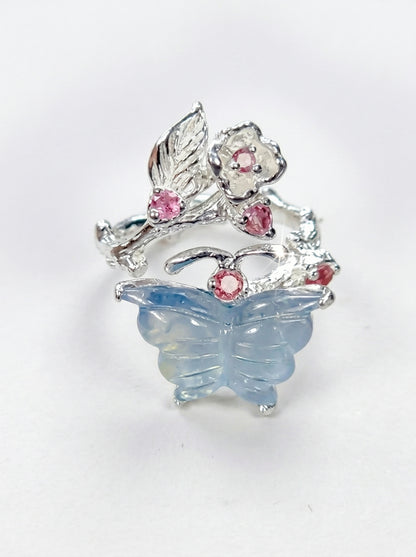 925 Sterling Silver Aquamarine Butterfly Ring, additional angle