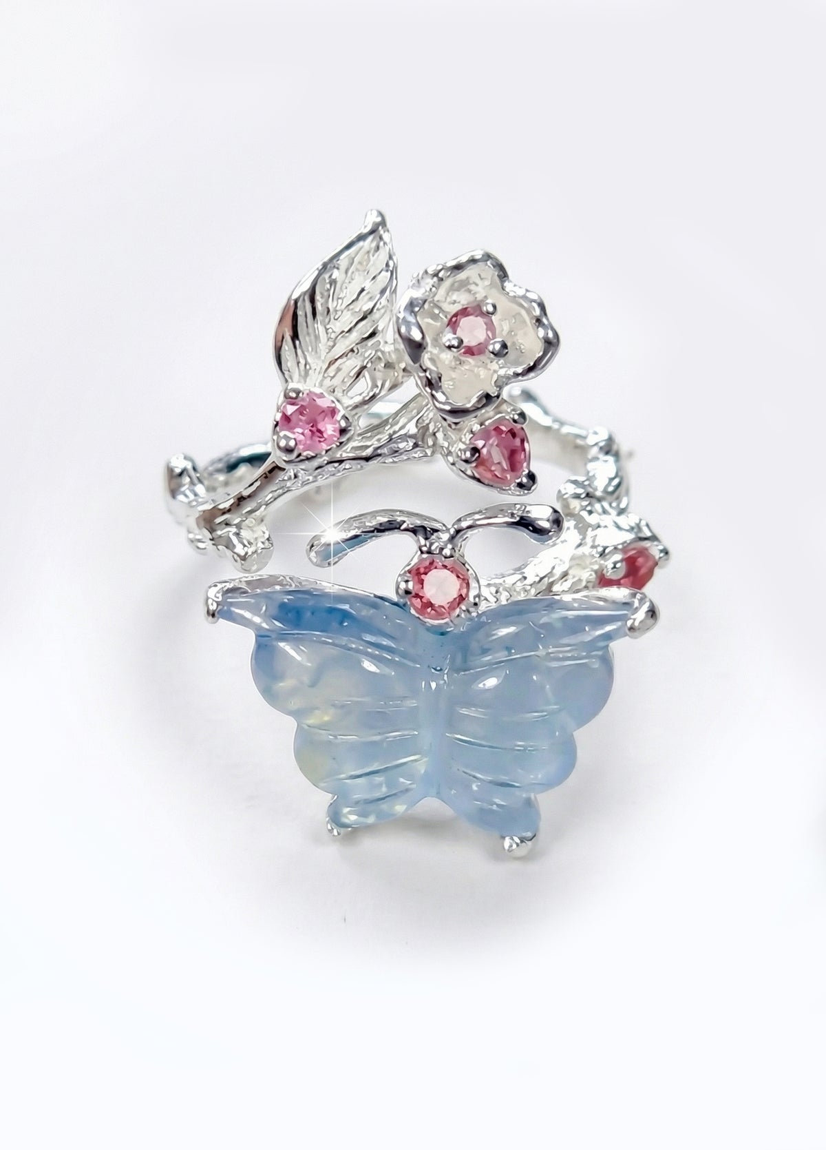 925 Sterling Silver Aquamarine Butterfly Ring, worn look