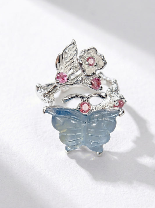 925 Sterling Silver Aquamarine Butterfly Ring, main product image