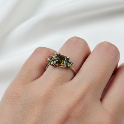 925 Sterling Silver Baguette Tourmaline Ring, close-up detail