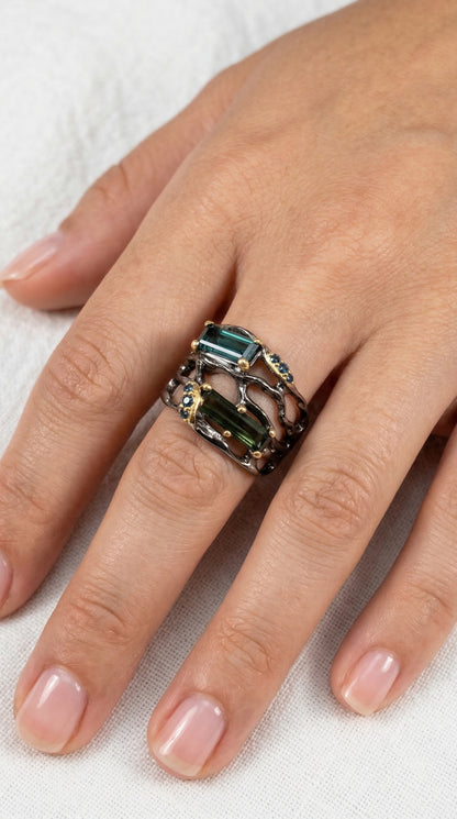 925 Sterling Silver Toi Et Moi Tourmaline Ring, texture close-up