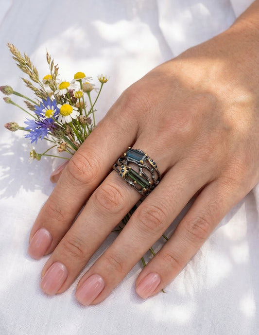 925 Sterling Silver Toi Et Moi Tourmaline Ring, alternate angle