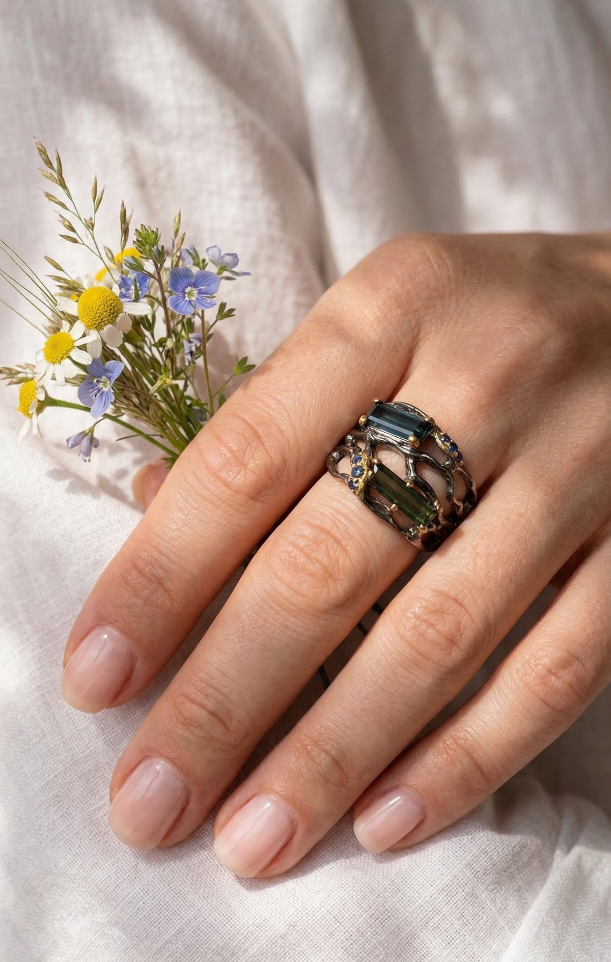 925 Sterling Silver Toi Et Moi Tourmaline Ring, side view