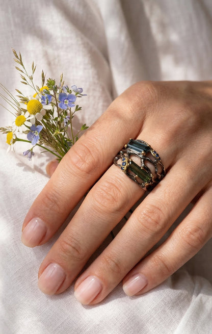 925 Sterling Silver Toi Et Moi Tourmaline Ring, side view