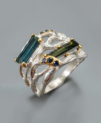 925 Sterling Silver Toi Et Moi Tourmaline Ring, worn on hand