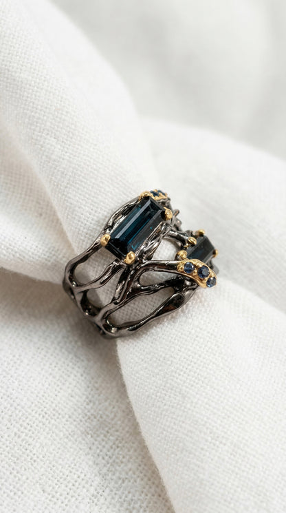 925 Sterling Silver Toi Et Moi Tourmaline Ring, worn look