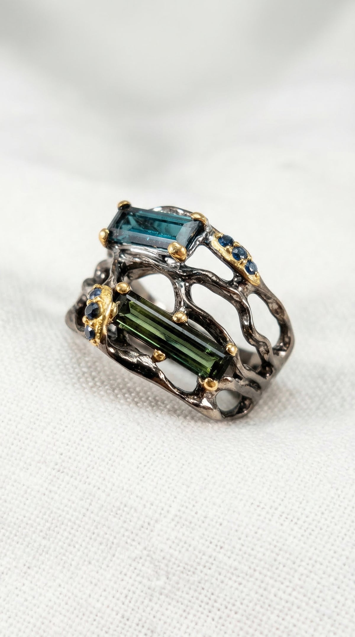 925 Sterling Silver Toi Et Moi Tourmaline Ring, band detail