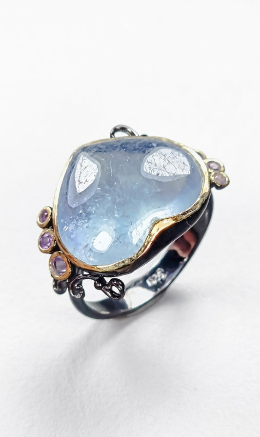 925 Sterling Silver Blue Aquamarine Ring, main product image