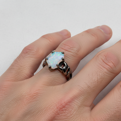 925 Sterling Silver Blue Opal Ring, close-up detail