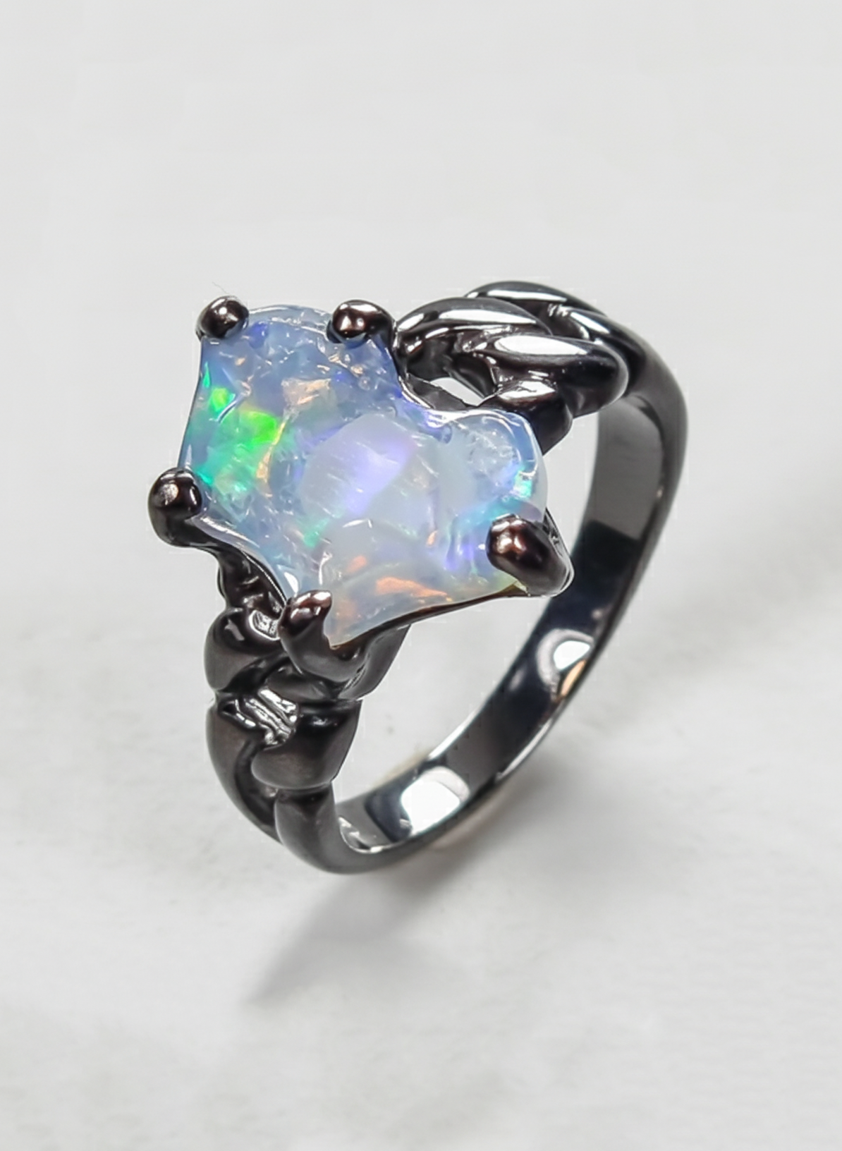925 Sterling Silver Blue Opal Ring, side view
