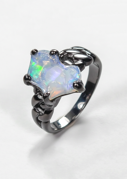 925 Sterling Silver Blue Opal Ring, setting detail