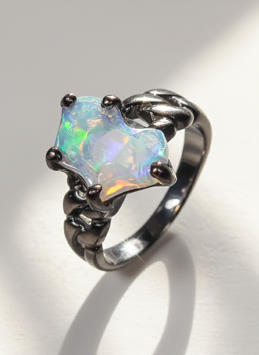 925 Sterling Silver Blue Opal Ring, main product image