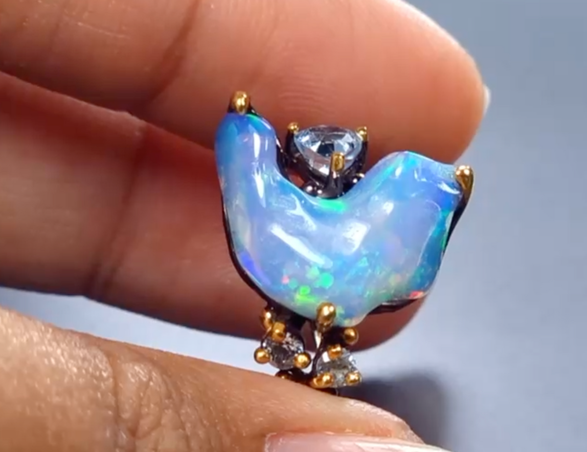 925 Silver Blue Raw Opal Ring, worn look