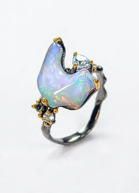 925 Silver Blue Raw Opal Ring, main product image