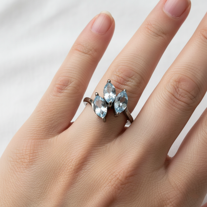 925 Silver Blue Topaz Marquise Ring, close-up detail