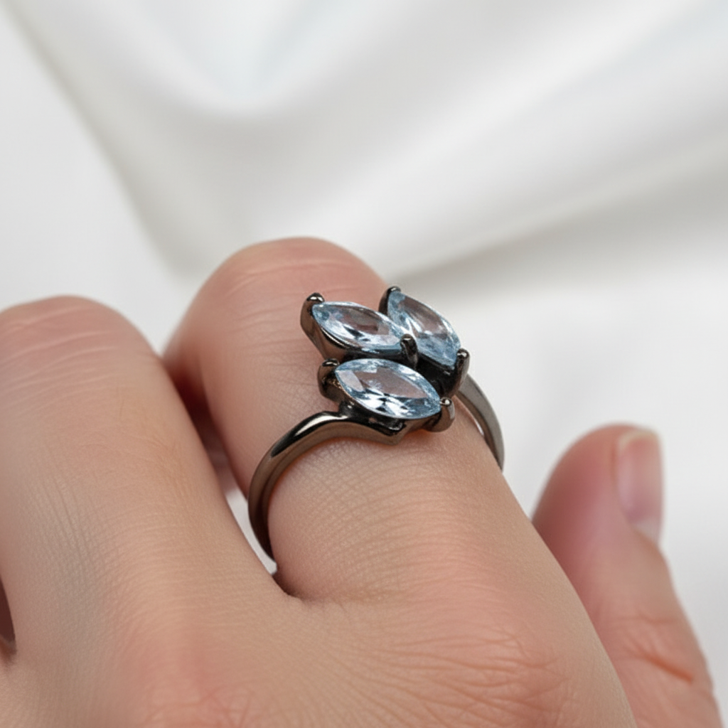 925 Silver Blue Topaz Marquise Ring, side view